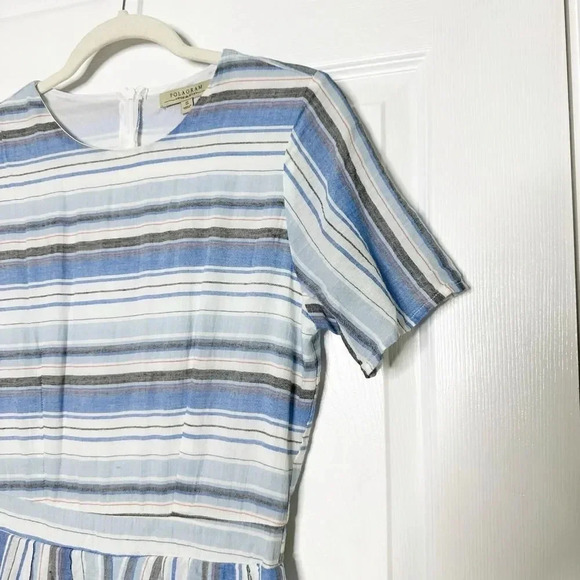 POLAGRAM Size S Blue Gray White Striped Short Sleeve Cropped Jumpsuit‎ Cotton - Picture 2 of 7